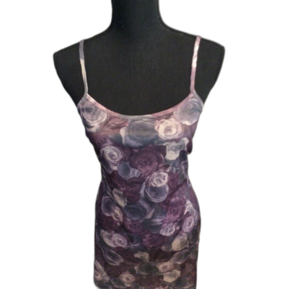 WOW! Vintage Mini Spaghetti Strap Floral Slip Dress Purples Womens Small S